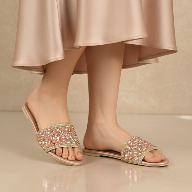Rose Flat Crystal Encrusted Flats | S376F-R