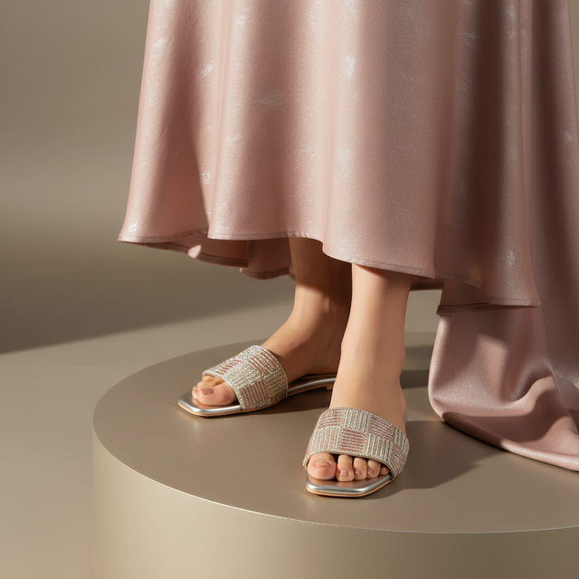 Cream Flat Checkered Slides | S378F-C