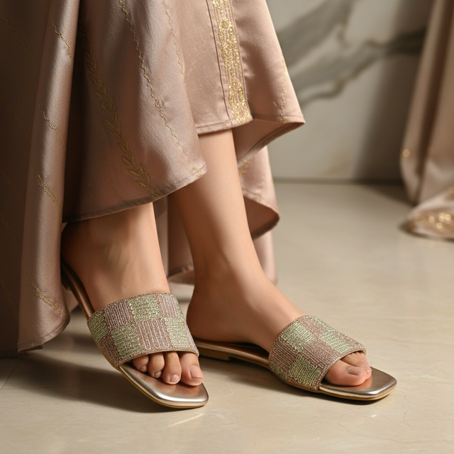 Rose Flat Checkered Slides | S378F-R