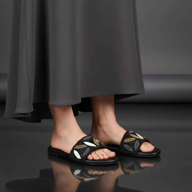 Black Flat Stylish Slides | S381F-B