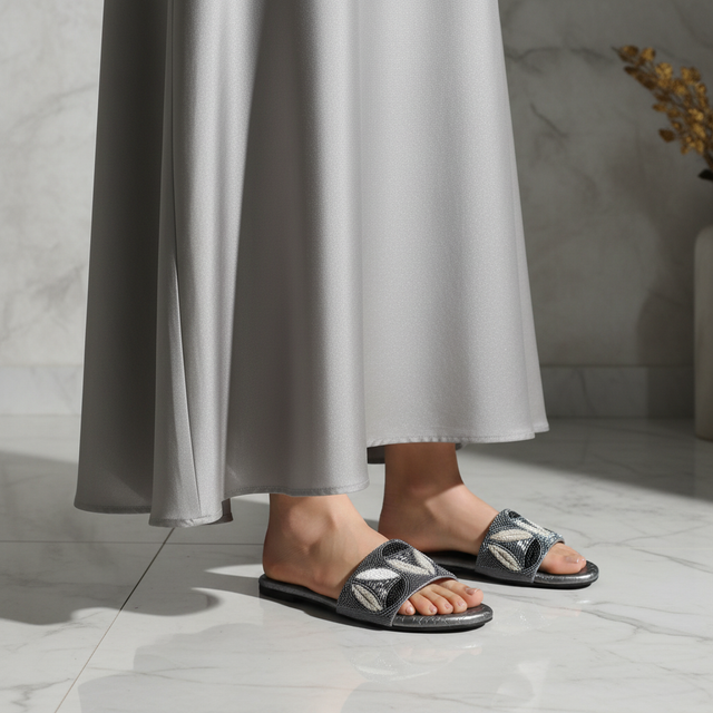 Grey Flat Stylish Slides | S381F-GR
