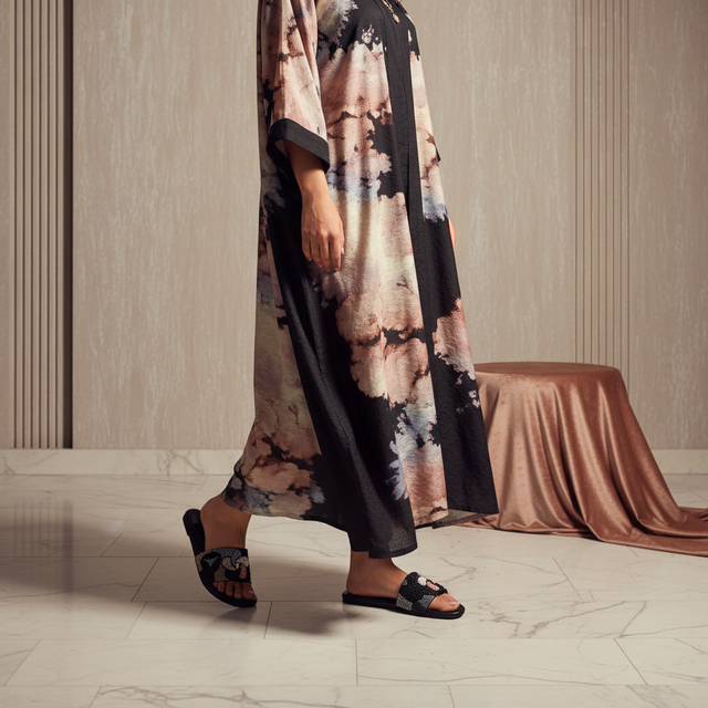 Black Flat Multicolour Slides | S382F-B