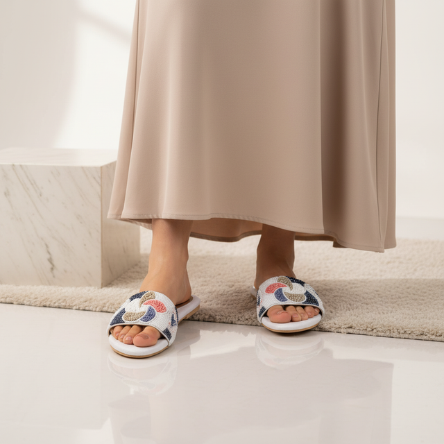 White Flat Multicolour Slides | S382F-W
