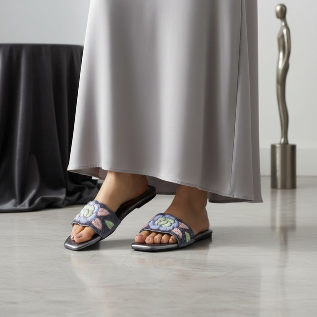 Grey Flat Summer Slides | S384F-GR