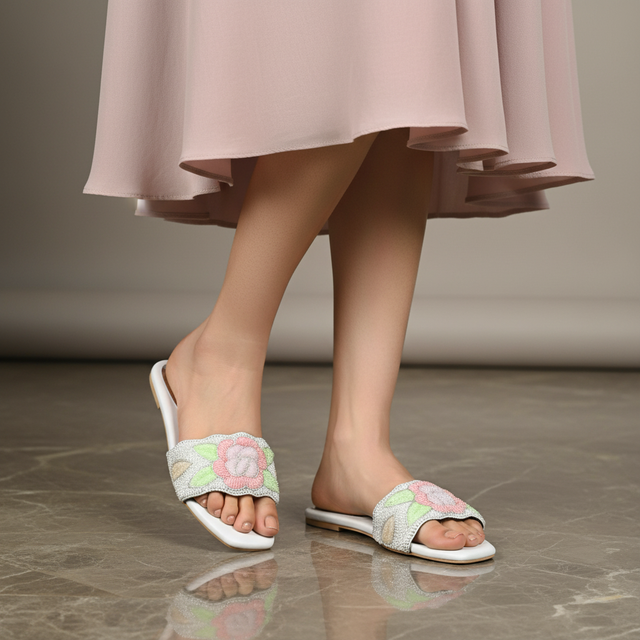 White Flat Summer Slides | S384F-W