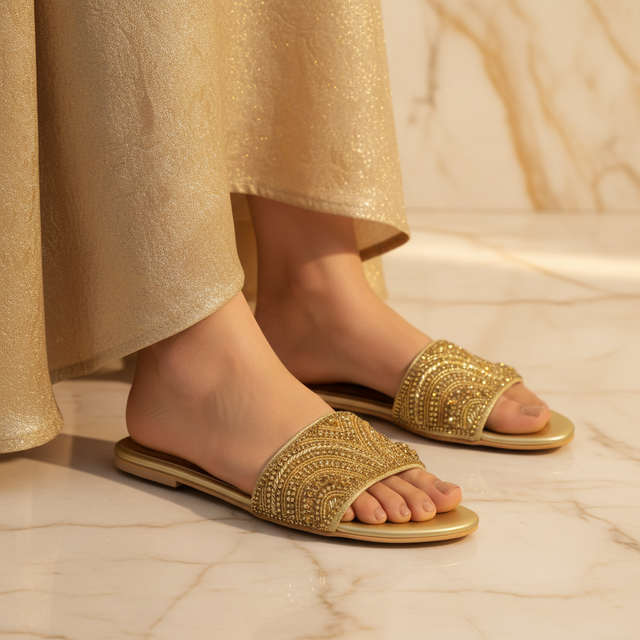Gold Flat Stylish Slip Ons | S388F-G