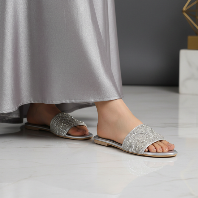 Silver Flat Stylish Slides | S388F-S