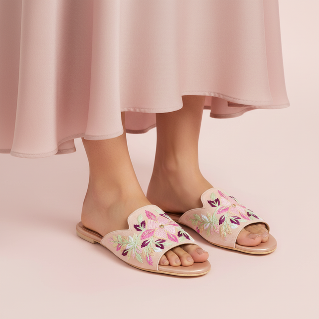 Rose Flat Handwork Slides | S389F-R