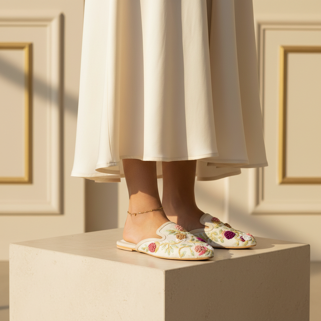 Cream Flat Artisanal Slippers | S391F-C