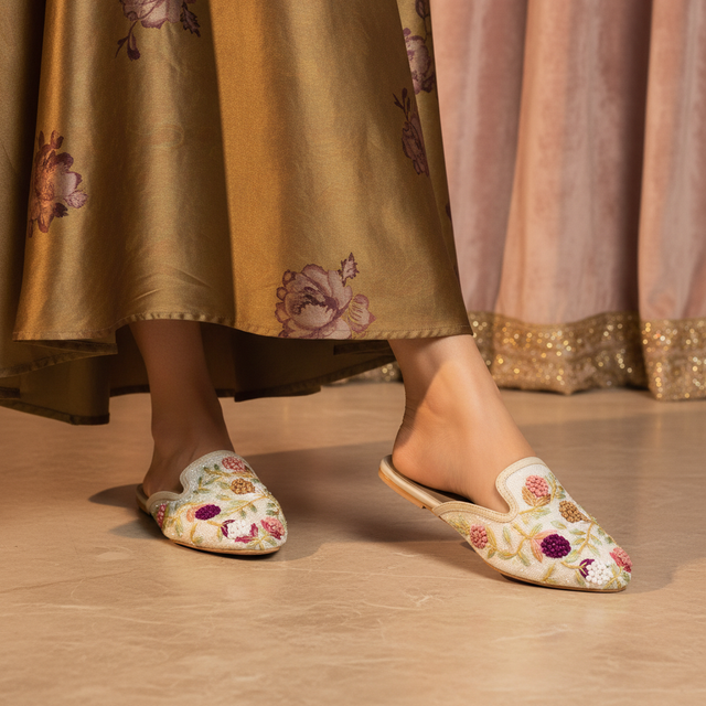 Cream Flat Artisanal Slippers | S391F-C