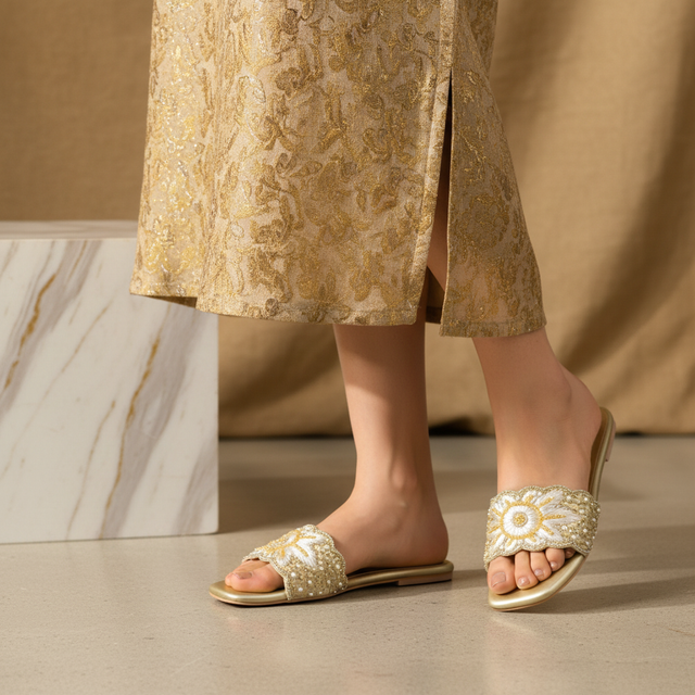 Gold Flat Cloth Slippers | S395F-G
