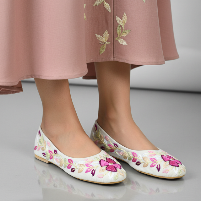 Cream Flat Ballet Shoes | S396F-C