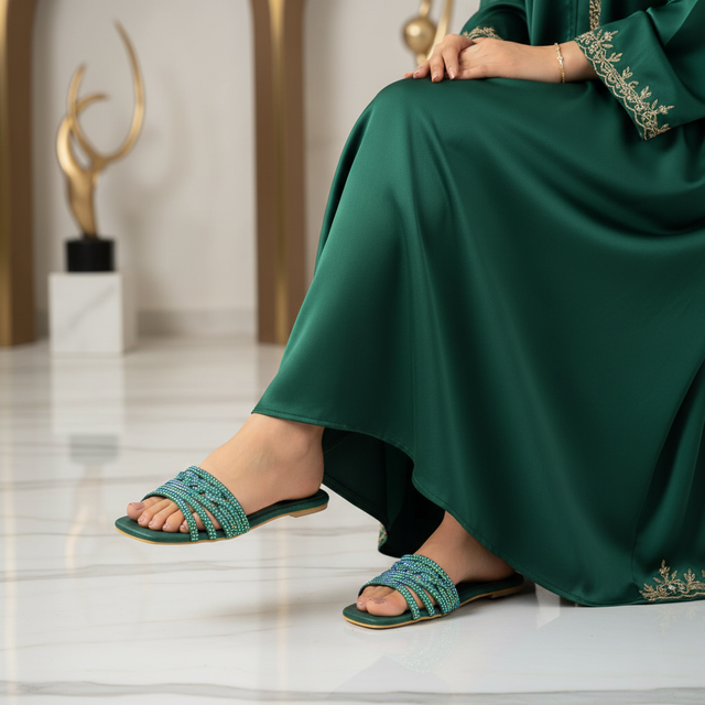 Salwa Green Flat Handcrafted Slippers | S84F-GNR