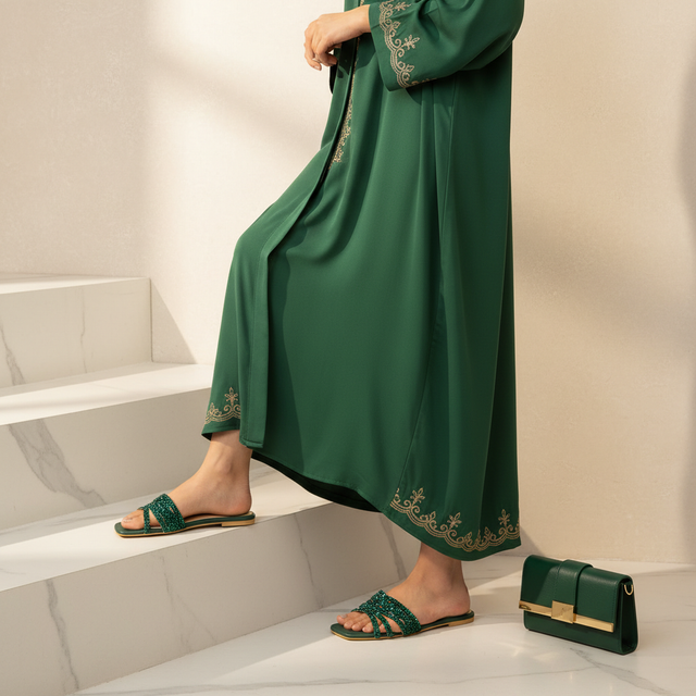 Salwa Green Flat Handcrafted Slippers | S84F-GRN
