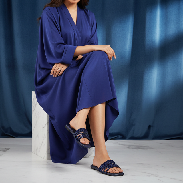 Salwa Navy Blue Flat Handcrafted Slippers | S84F-NVY