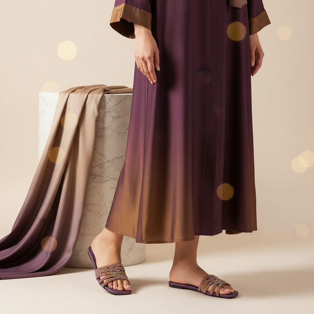 Salwa Glitter Purple Flat Handcrafted Slippers | S84F-PRR