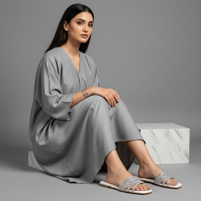 Salwa White Flat Handcrafted Slippers | S84F-W