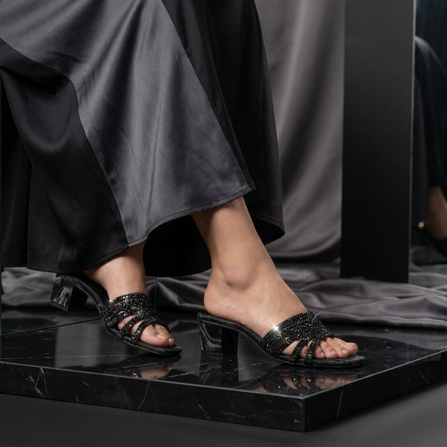 Salwa Black 2in Block Heel Handcrafted Sandals | S84H-B