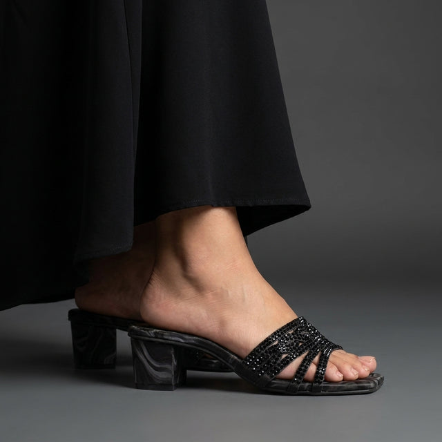 Salwa Black 2in Block Heel Handcrafted Sandals | S84H-B