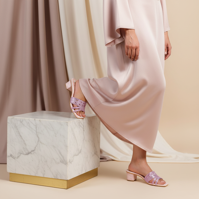 Salwa Pastel 2in Heel Crystal Encrusted Mule Sandals | S84H-BP