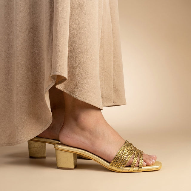 Salwa Gold 2in Block Heel Handcrafted Sandals | S84H-G