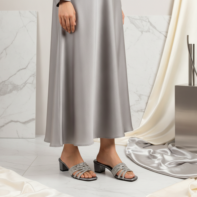 Salwa Grey 2in Block Heel Handcrafted Sandals | S84H-GR