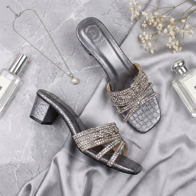 Salwa Grey 2in Block Heel Handcrafted Sandals | S84H-GR