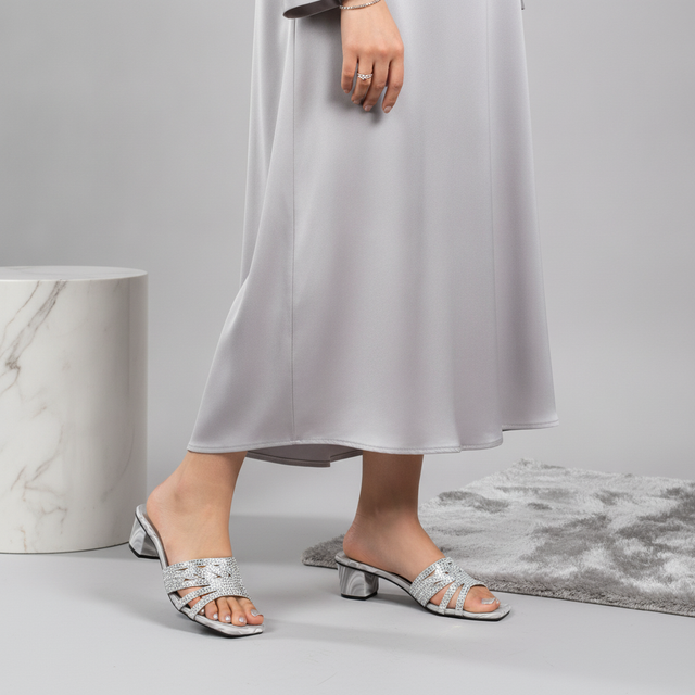Salwa Silver 2in Block Heel Handcrafted Sandals | S84H-S