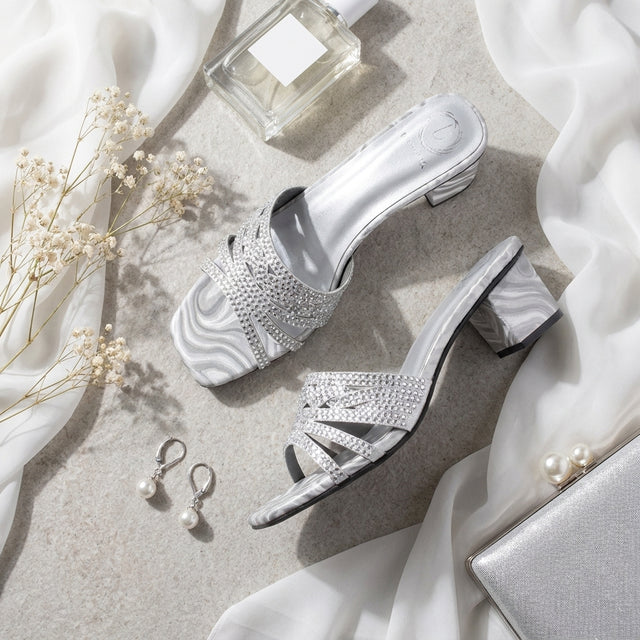 Salwa Silver 2in Block Heel Handcrafted Sandals | S84H-S