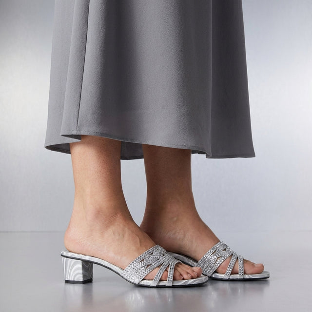 Salwa Silver 2in Block Heel Handcrafted Sandals | S84H-S