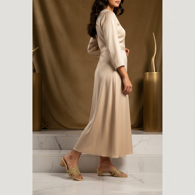 Faryal Gold 2in Block Heel Chic Slip-On Sandals | S86H-G