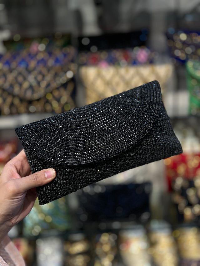 Full Black Handcrafted Beaded Chain Handbags