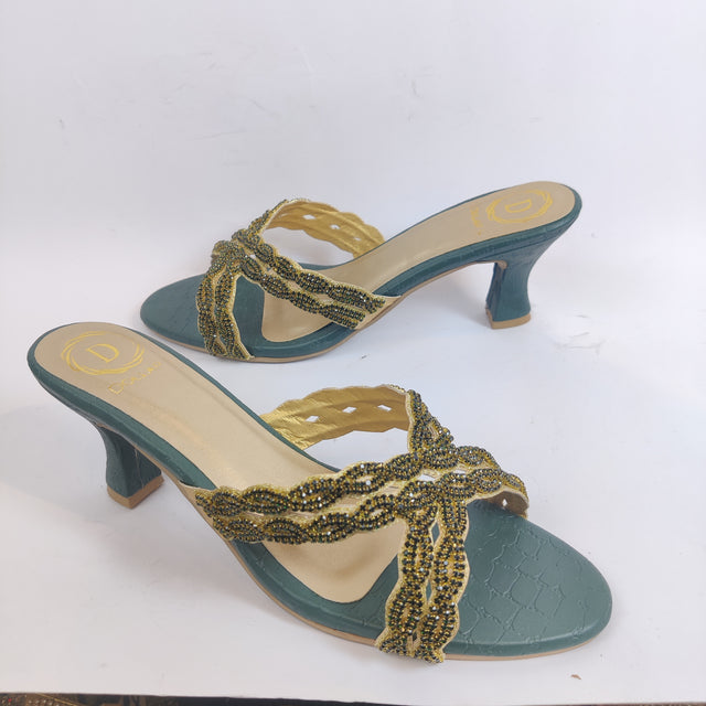 Nadia Luxe Green Pencil Heel Sandals