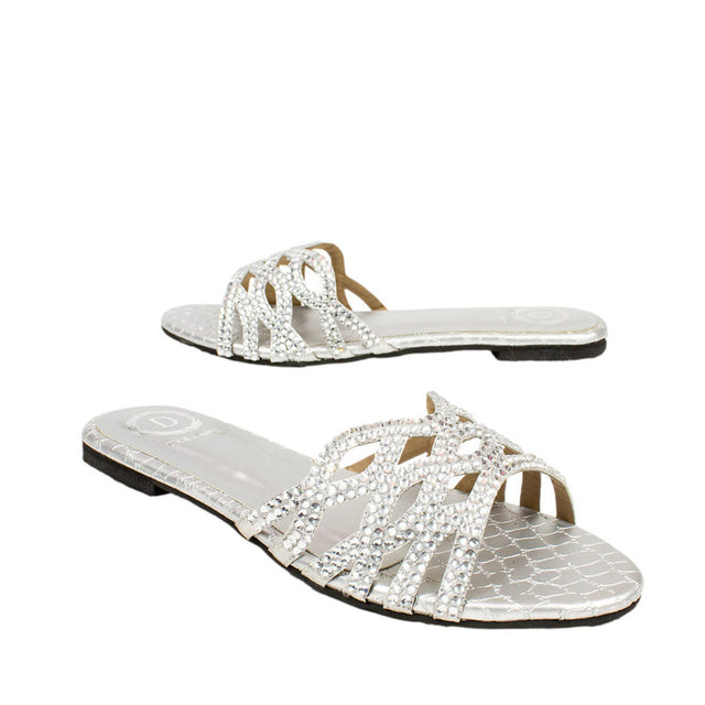 Nayla Feminine-chic Silver Flat Slippers