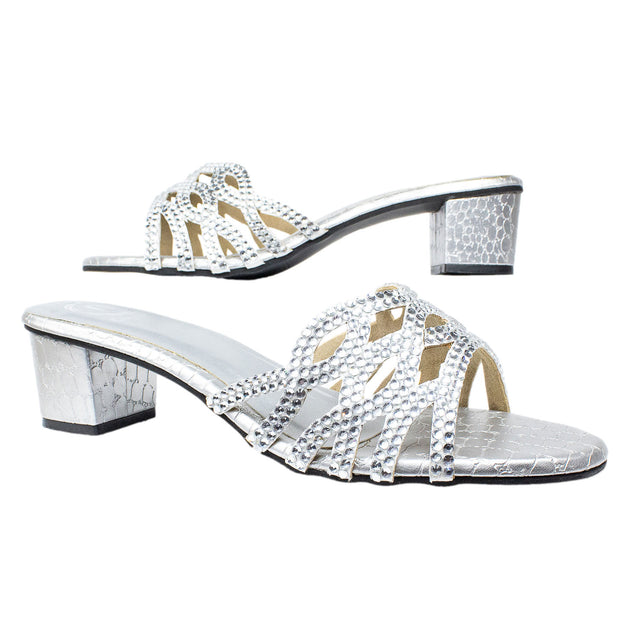 Nayla Regal Silver Block Heel Sandals