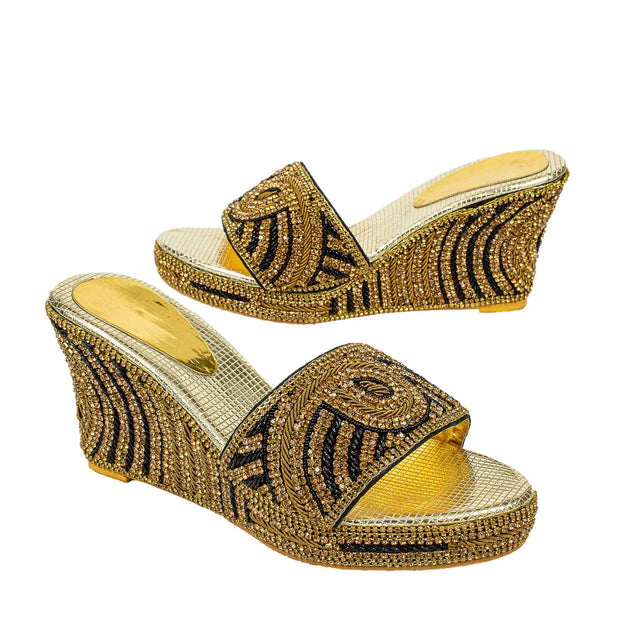 Handcrafted Black Elegant Wedge Flat Sandals