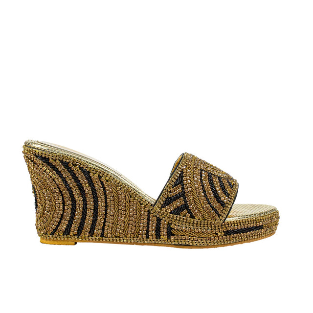 Handcrafted Black Elegant Wedge Flat Sandals