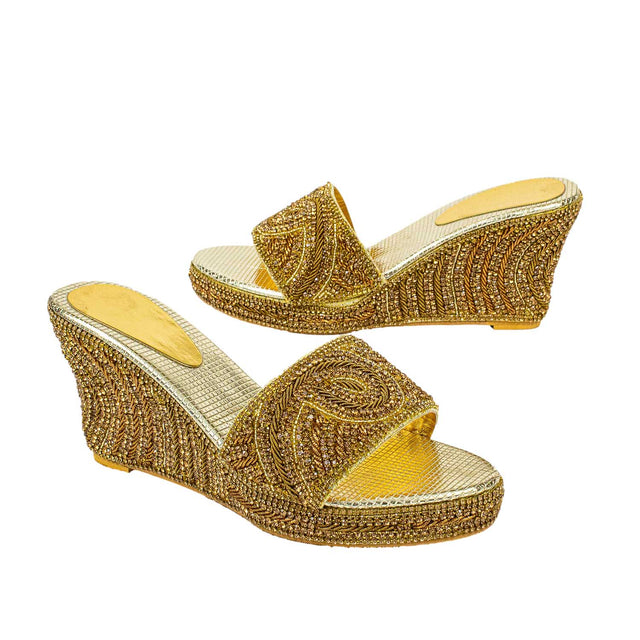 Handcrafted Gold Wedge Sandals