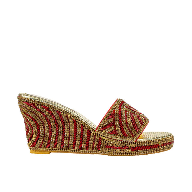 Red Crystal Embellished Elegant Heel sandals Handcrafted Wedge