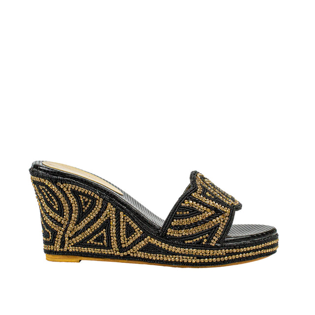 Handcrafted Black Elegant Wedge Flat Sandals