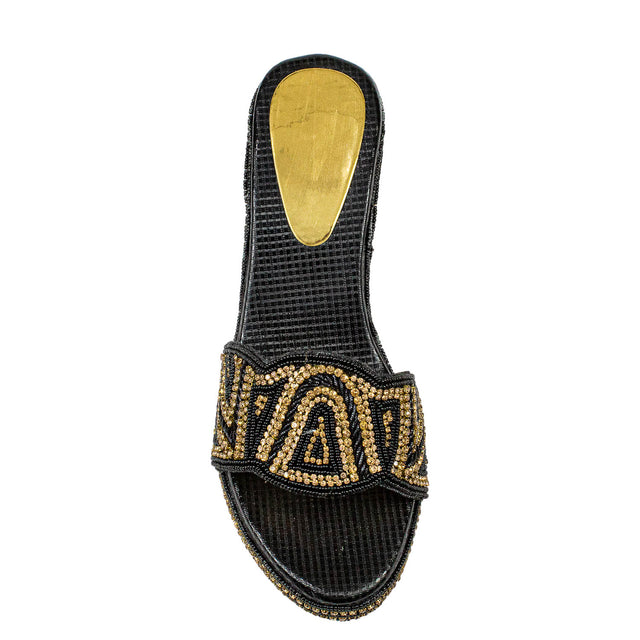 Handcrafted Black Elegant Wedge Flat Sandals