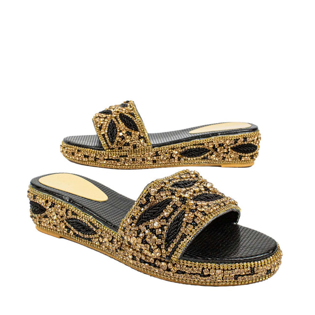 Handcrafted Black Elegant Wedge Flat Sandals