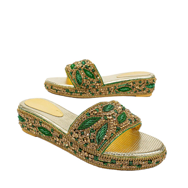 Elegant Handcrafted Green Wedge Sandals