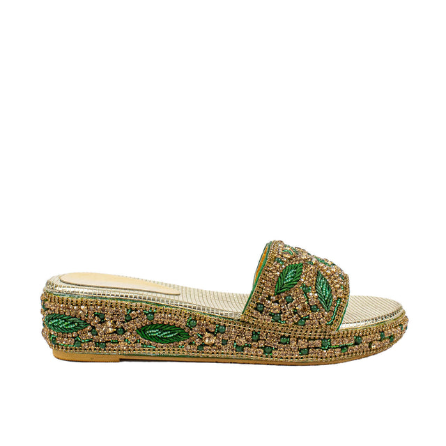 Elegant Handcrafted Green Wedge Sandals