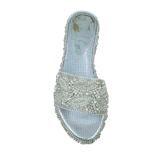 Silver Crystal Embellished Platform Wedge sandals Handcrafted Wedge