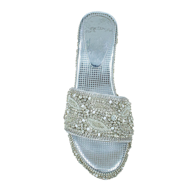 Silver Crystal Embellished Platform Wedge sandals Handcrafted Wedge