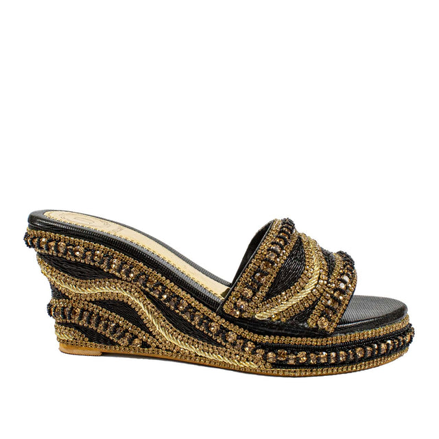 Handcrafted Black Elegant Wedge Flat Sandals