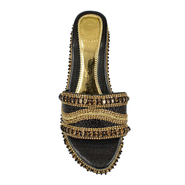 Handcrafted Black Elegant Wedge Flat Sandals