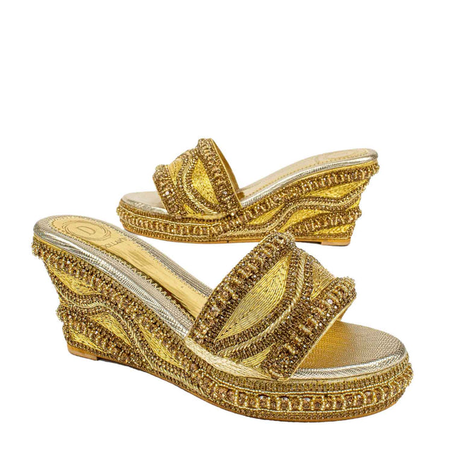 Handcrafted Gold Wedge Sandals