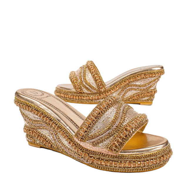 Rose Crystal Embellished Elegant Heel sandals Handcrafted Wedge